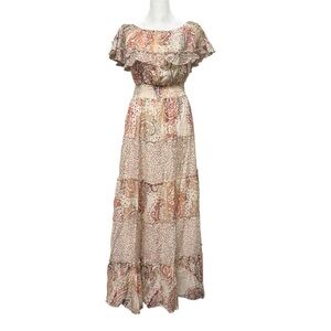 Vince Camuto Cream Maxi Dress with Flutter Sleeves
